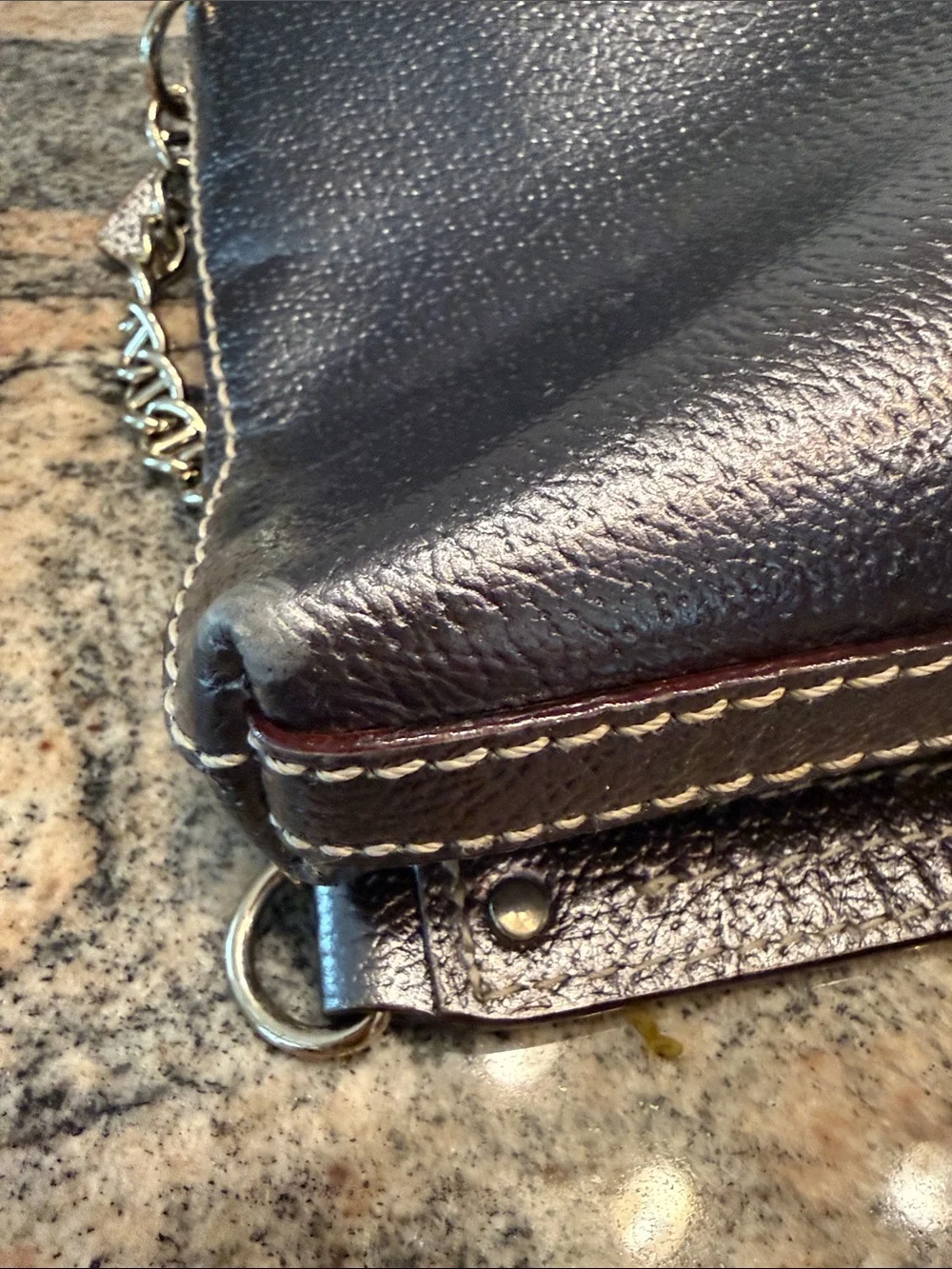 kate spade Metallic Brown Leather Wristlet Clutch with Chain